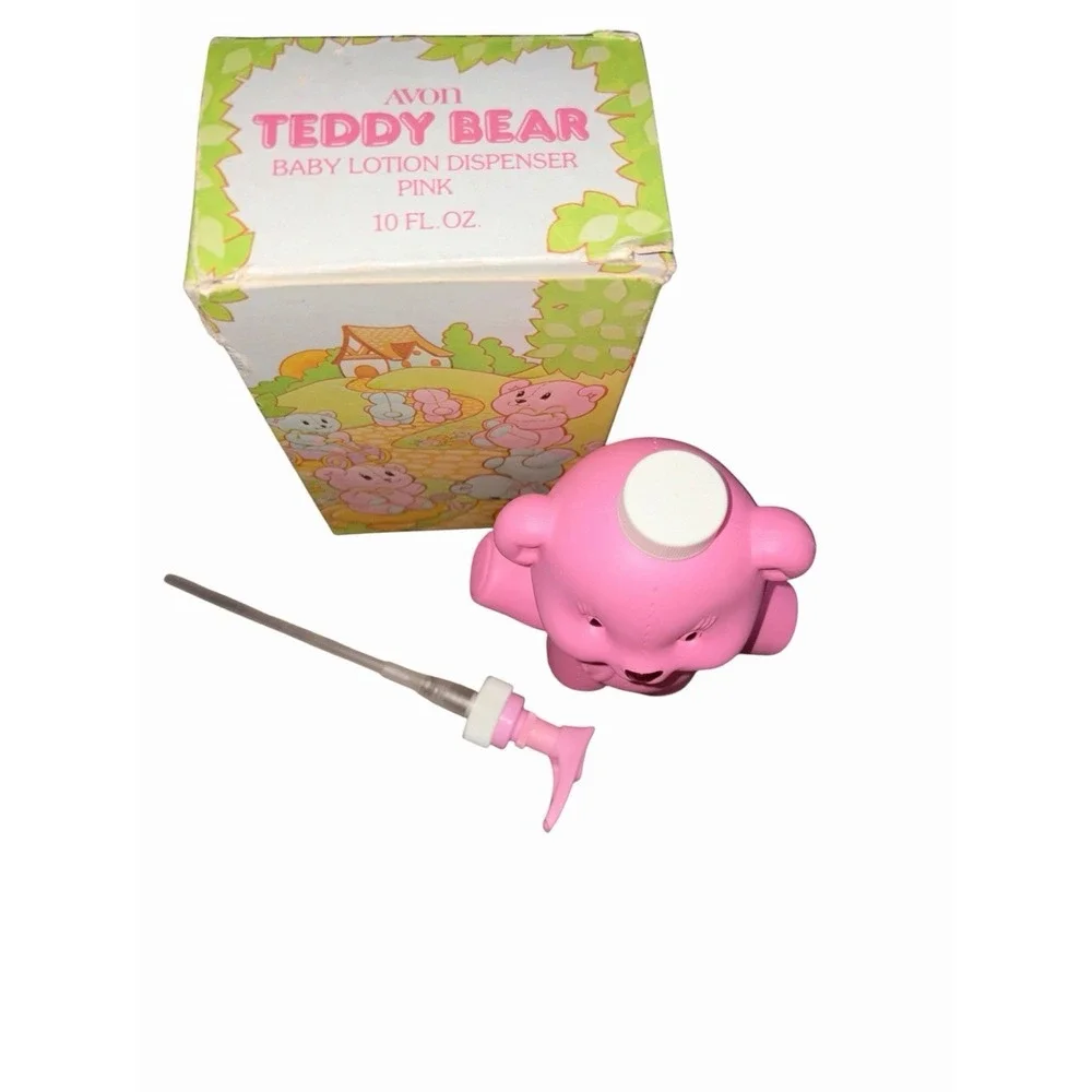 Vintage 1981 UNUSED Avon Teddy Bear Baby Lotion/Soap Dispenser Pink W/Box